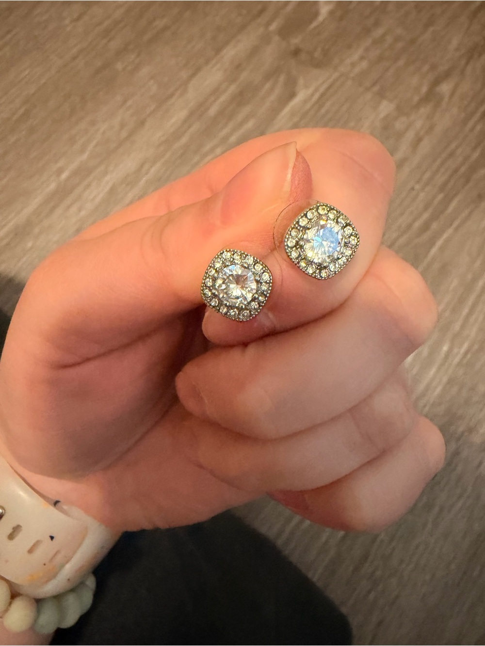 Classic Round Halo Stud Earrings in Silver with Clear Stone (Sterling Silver)